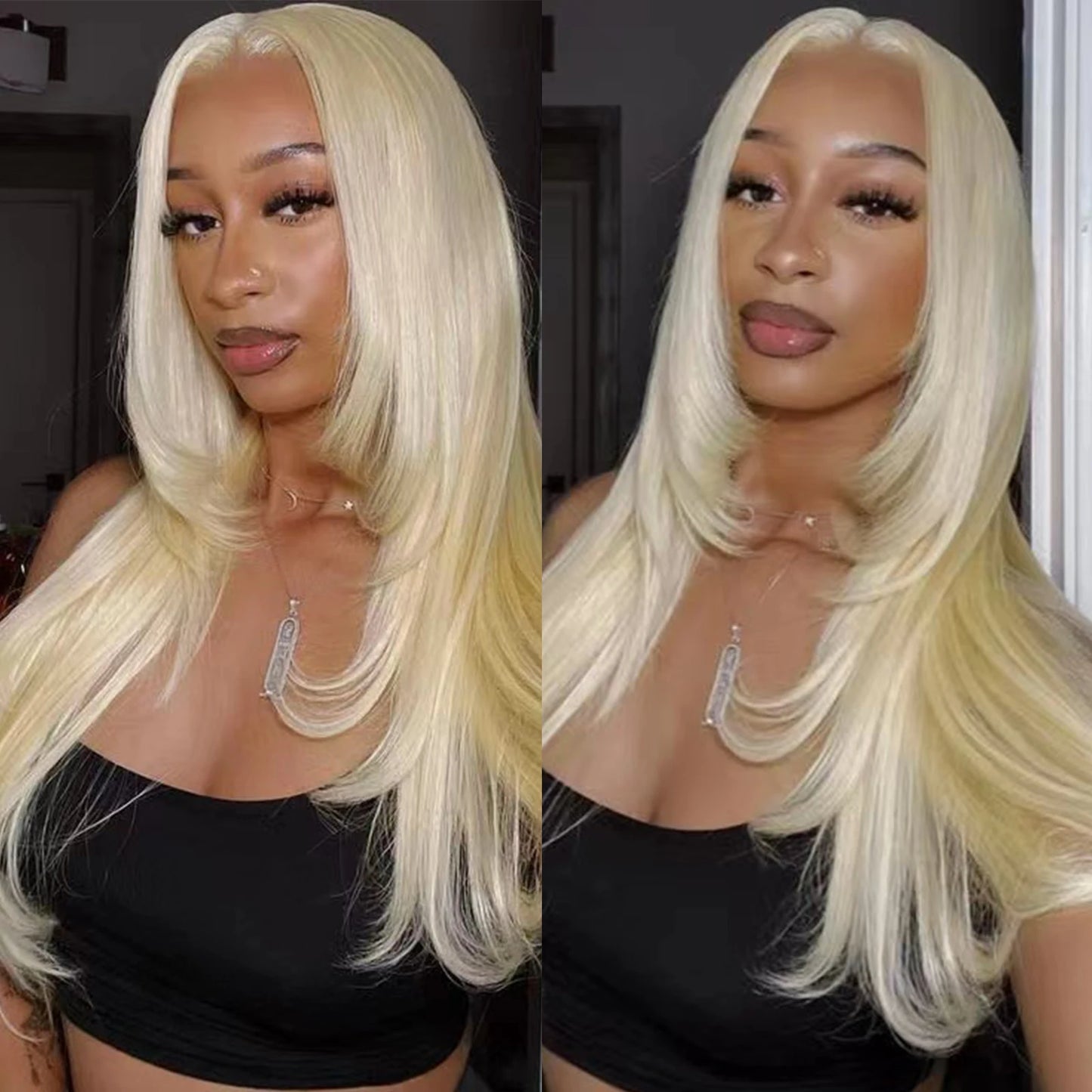 RONGDUOYI Pink Hair Layered Haircut Straight Lace Front Wigs Natural Hair Long Straight Cosplay Heat Fiber Synthetic Wig Purple