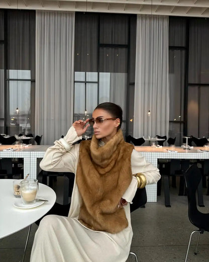 Casual Solid Faux Fur Vest Women Fashion Leisure Sleeveless High Collar Loose Waistcoat Lady Daily New Chic Highstreet Vests