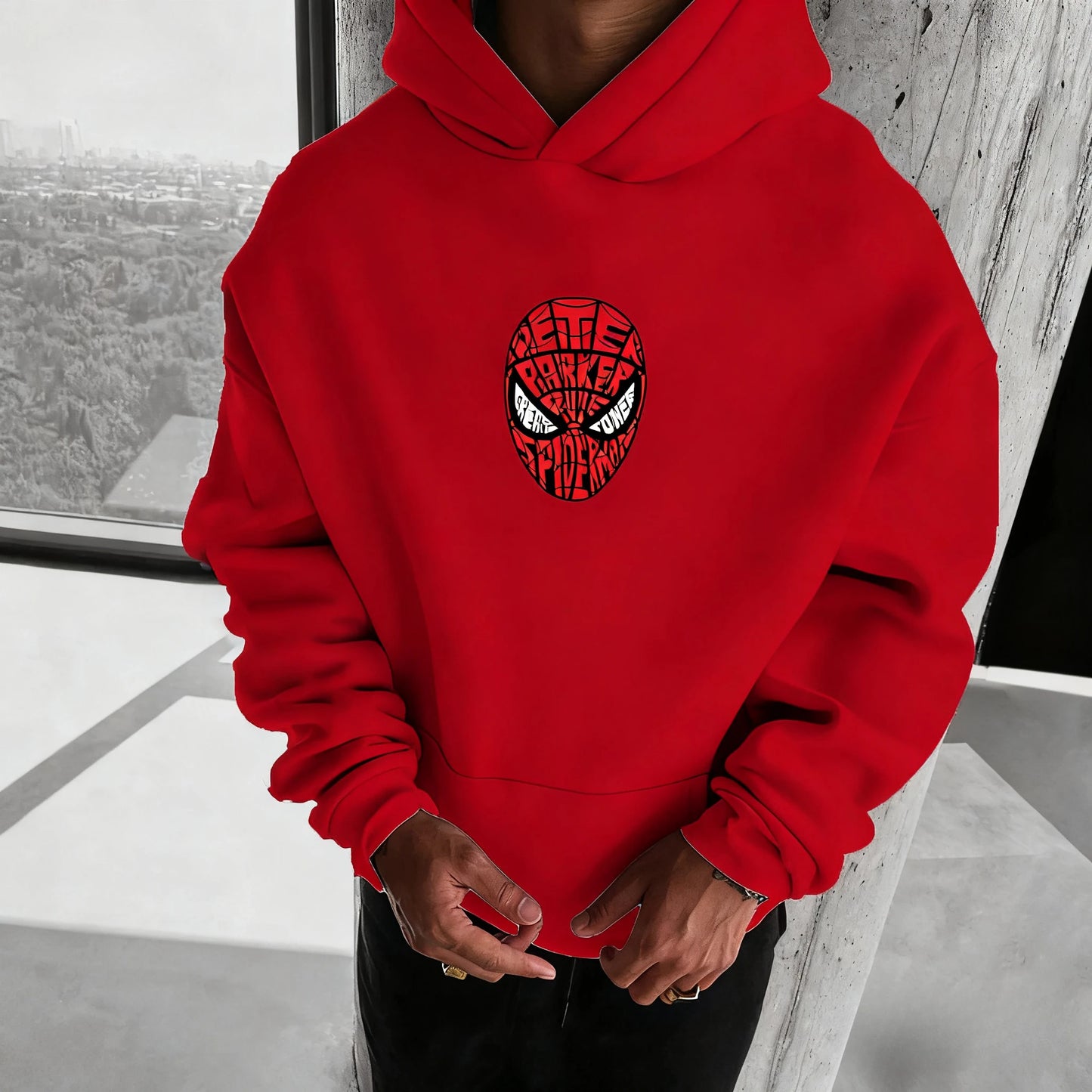 Marvel Spider Man Cotton Hoodie Autumn Winter Warm Wear Versatile Pocket Design for Casual Travel and Mountain Climbing