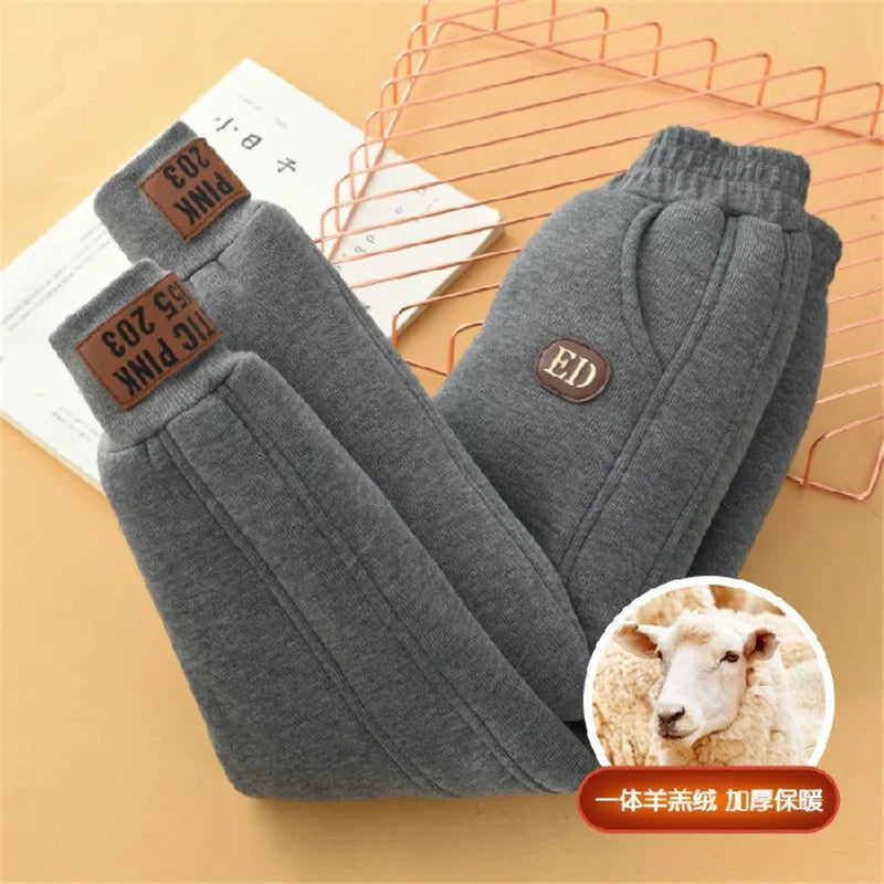 2026 Children Thick Cotton Pants Winter Boys Girls Padded Plush Velvet Trousers Big Kids Lamb Wool Warm Snow Pants 4-14 Years