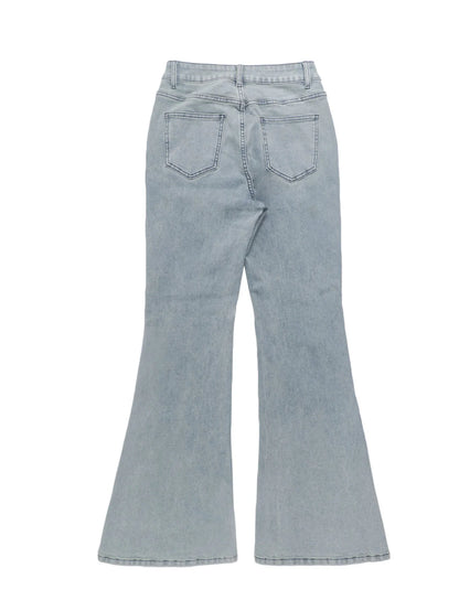 Men Jeans Boot Cut Solid Jean Wide Leg Denim Pant Distressed Washed Full Ankle Length Pockets Zipper Fly High Waist Basics