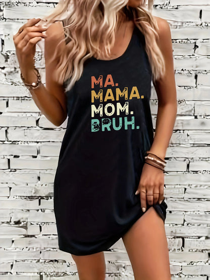 Women's Summer Sleeveless Tank Top Dress Sexy Women's summer loose sleeveless short mini dress with black print