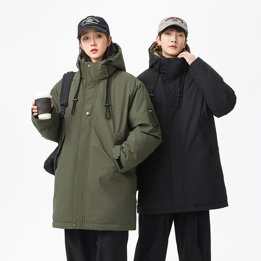 Winter new style cotton coat for men 2026 snap-closed hooded jacket neutral style mid-length workwear cotton coat for men