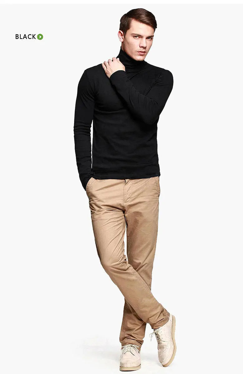Korean Clothing Blouse Oversize Golf Wear Casual Full Cotton Men's Turtleneck Base Shirt Simple Solid Color Long Sleeve Tops Tee