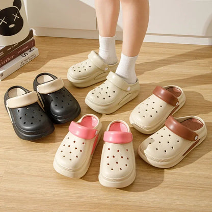 High quality Baotou semi-cool slippers for women, height-increasing, anti-slip, anti-odor, thick-soled beach and seaside crocs