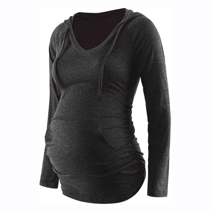 Women Maternity Hoodies Striped Print Long Sleeve V-neck Hoodie Sweatshirts Top Mom Pregnant Nursing Autumn And Winter Clothes