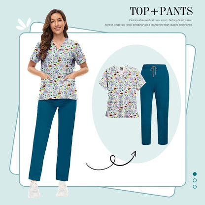 Scrubs Uniforms Sets High-quality Medical Scrub Multicolor Animal Printed Women Scrub Tops Medical Scrubs Uniform Nurse Lab Wear