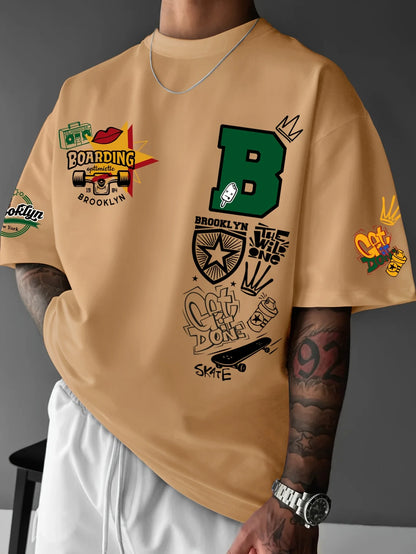 New Men's Summer Brooklyn Design Letter Printed Breathable Round Neck T-shirt Outdoor Street Style Top