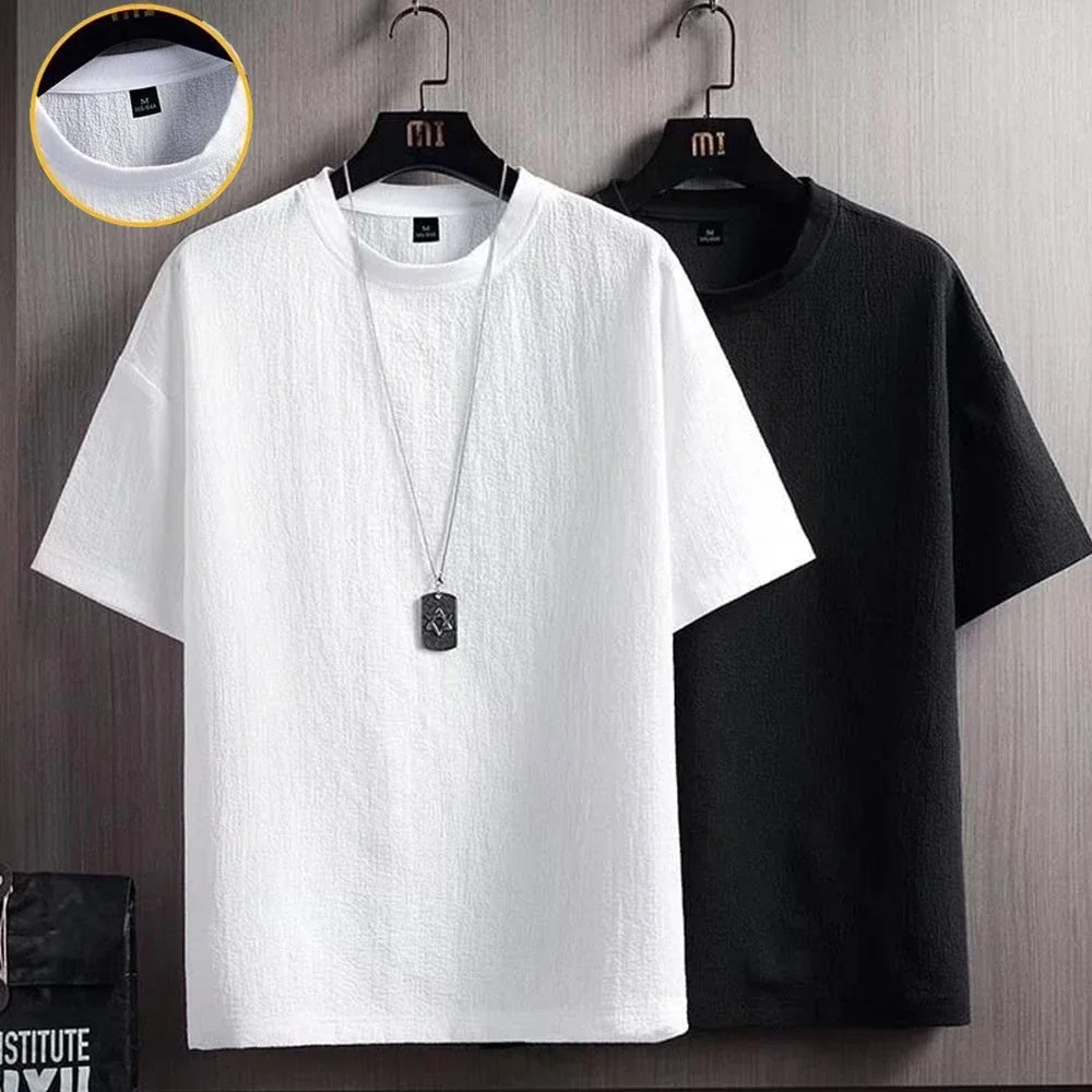 New Men's Casual T Shirt Ant Wrinkles T-Shirt Summer Half-Sleeved Loose Fashion T Shirt Base Shirt Solid Handsome Short-Sleeved