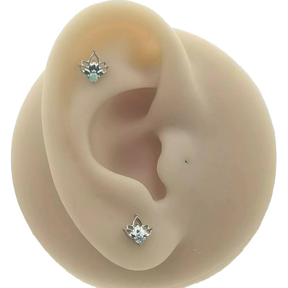 QM ASTM F136 Titanium Internally Threaded Half Lotus Top Labret Tragus Flat Helix Earring Piercing Jewelry
