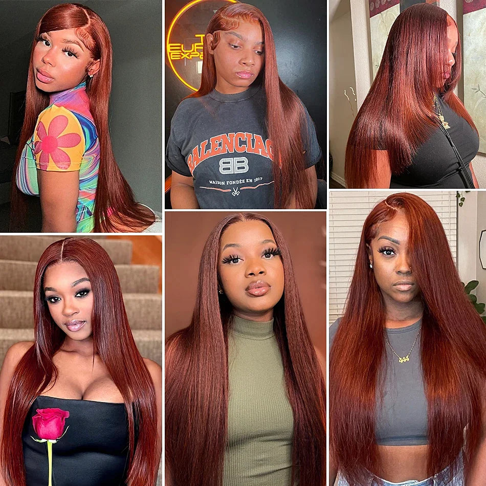 Reddish Brown Straight Wigs13x4 HD Lace Human Hair Wig Pre Plucked 30 inch Colored Lace Frontal Wigs  Brazilian 100%Human Wig