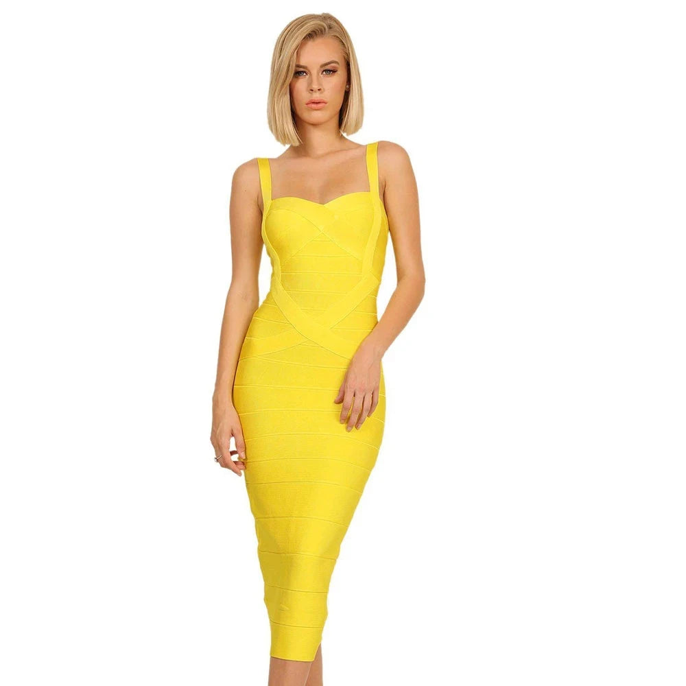 New 2026 Women Sexy Celebrity Midi Red White HL Elastic Bandage Dress Spaghetti Strap Club Bodycon Party Dress Wholesale HL434