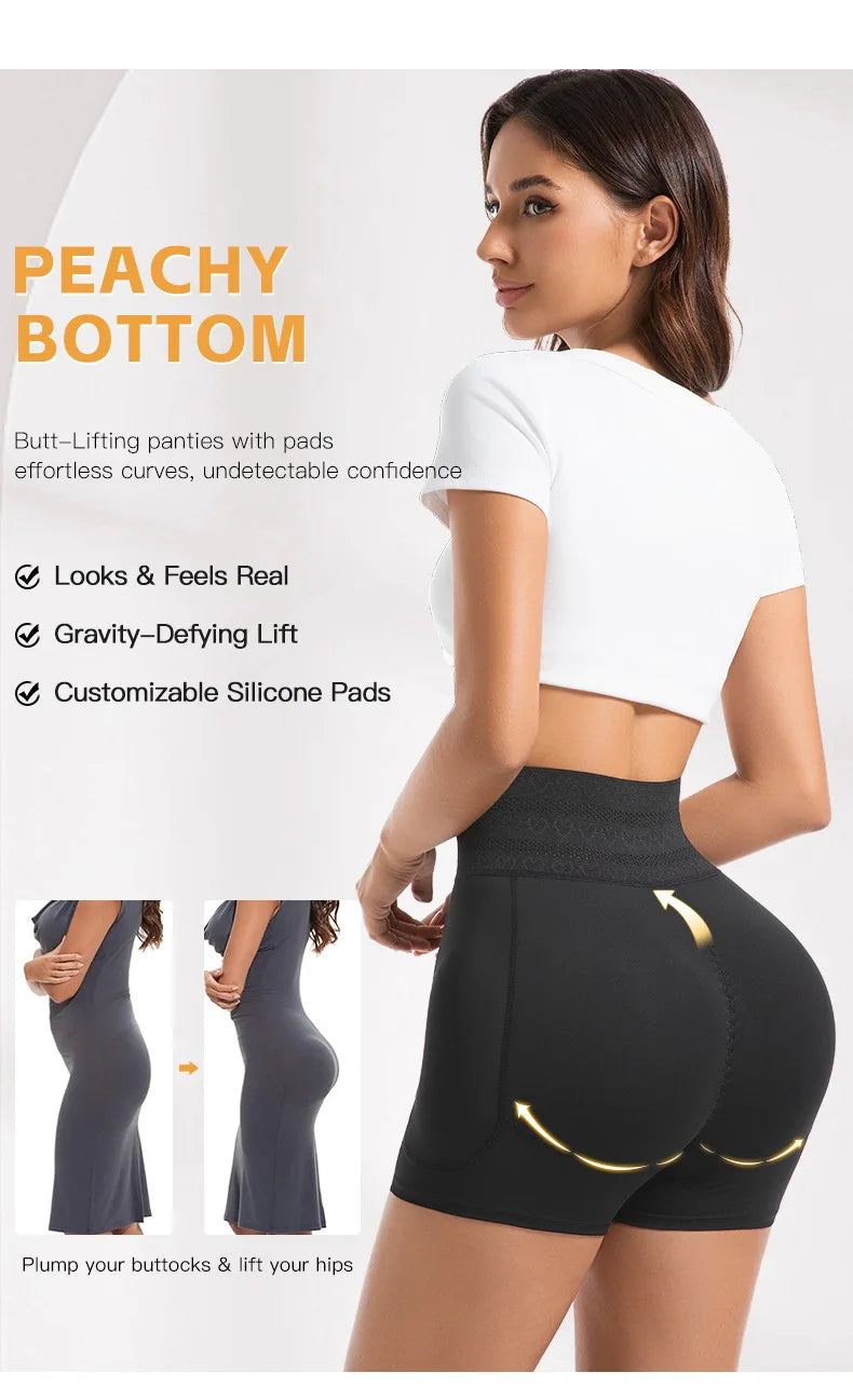Women's Padded Butt Lifter Body Shaper with 4 Sponge Pads Tummy Control Shapewear Panties with Waist Cincher and Hook Closure
