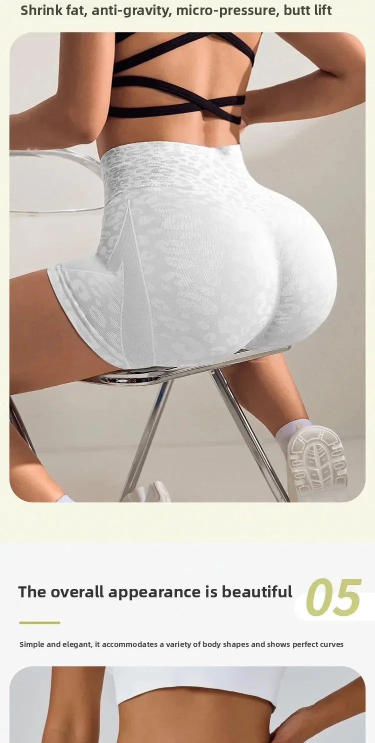 Women Sexy Peach Butt Yoga Shorts Leopard Print Tight Fit Exercise Cycling Pants Summer Fitness Yoga Wear Running Fitness Joggin