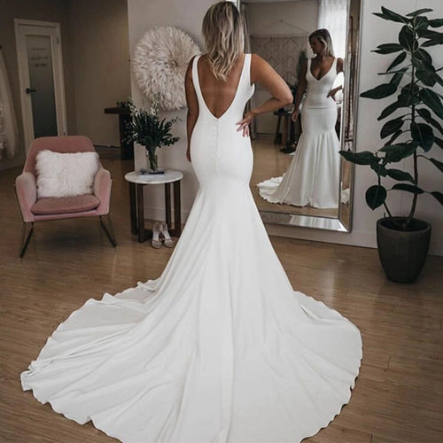 Mermaid Wedding Dresses 2025 Women Elegant Sleeveless White Vestidos De Novia Simple Boho Satin Long Sexy V-Neck Bride Gowns