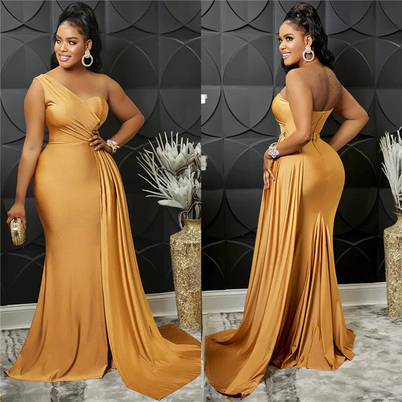 Sexy One Shoulder Elegant Evening Dresses for Women Party Night Mermaid Dress Backless Side Split Bodycon Long Dress Vestidos