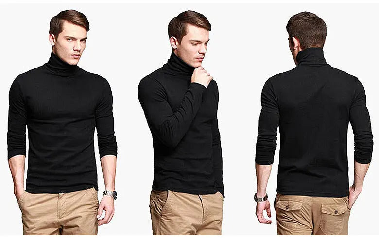 Korean Clothing Blouse Oversize Golf Wear Casual Full Cotton Men's Turtleneck Base Shirt Simple Solid Color Long Sleeve Tops Tee