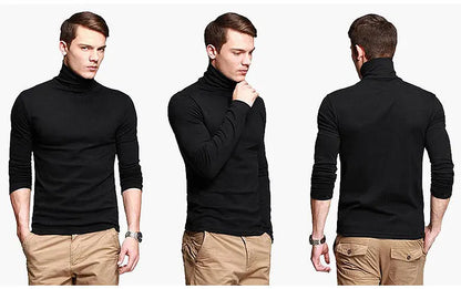 Korean Clothing Blouse Oversize Golf Wear Casual Full Cotton Men's Turtleneck Base Shirt Simple Solid Color Long Sleeve Tops Tee