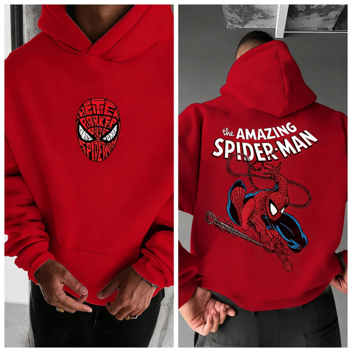 Marvel Spider Man Cotton Hoodie Autumn Winter Warm Wear Versatile Pocket Design for Casual Travel and Mountain Climbing