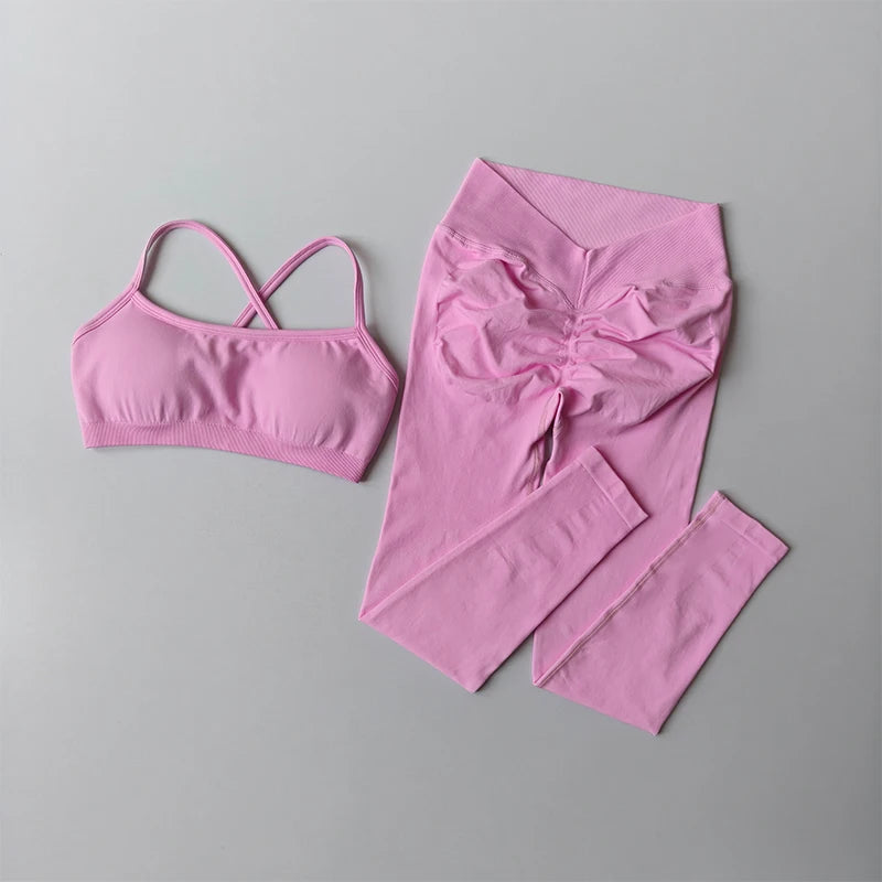 2-Piece Workout Set for Women Quick-Dry Yoga Outfit Butt Lifting Leggings with Sports Bra Fitness Suit