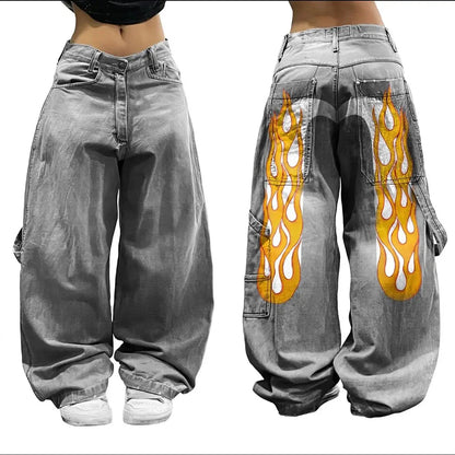 New American Street Retro Y2K Jeans Harajuku Hip Hop Light Blue Jeans For Men And Women Gothic High Waist Loose Denim Trousers