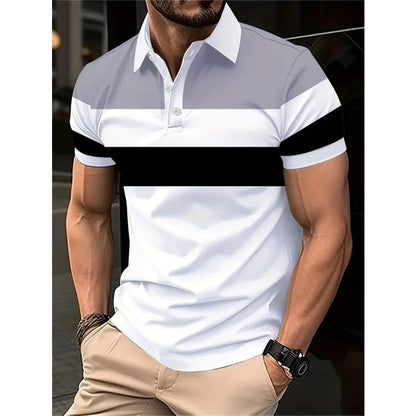 3D Print Striped Color Block Polo Shirt For Men Colorful Pattern T-Shirt Summer Casual Lapel Tops Loose Short Sleeve Street Tees