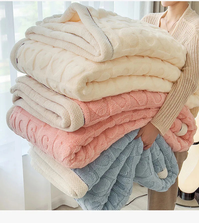 Solid Color Taffeta Velvet Carved Blanket Thick Double-Sided Plush Multifunctional Blanket Office Nap Quilt for All Seasons