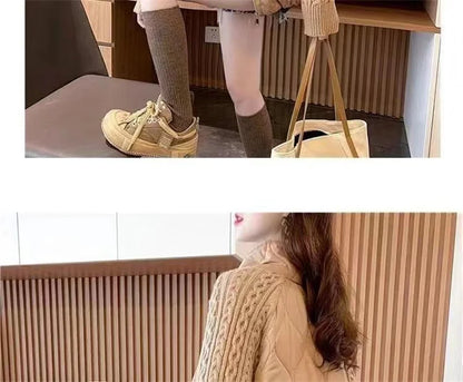 Stand Collar Sweater Sleeve Splicing Down Cotton Jacket Women Autumn Winter Warm Down Cotton Parkas 2025 New Female Fashion Coat