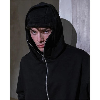 Men's and women's Balaclava Y2K Gothic Harajuku winter new item double hooded sweatshirt Unisex hooded mask zipper sportswear