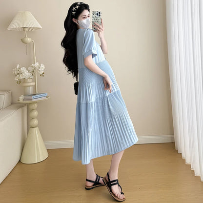 I79359# Pregnant Womens Clothing Cakedress Simple Loose Elegant Summer New Arrival Women Pregnant Mid-Long Maternity Dresses
