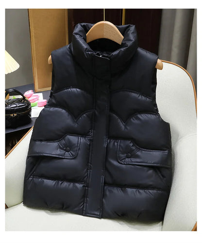 Down Cotton Vest Women 2025 New Autumn Winter Fashion Stand Collar All-Match Warm Sleeveless Waistcoat Jacket Ladies Female Tops