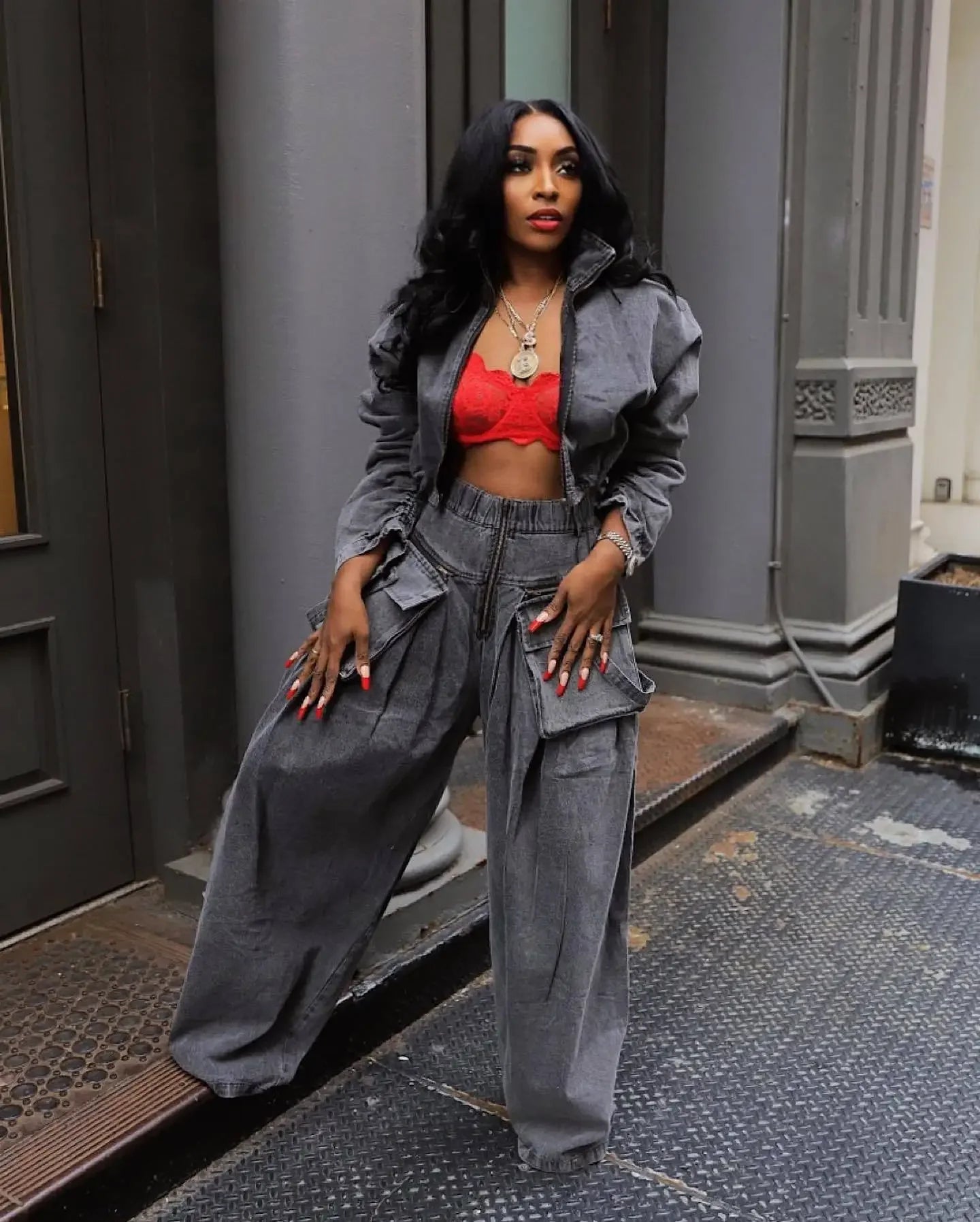 Denim Two Piece Sets Women Coat Jacket Wide Leg Pants Jeans Suits Matching Sets Trousers Outfits 2025/2026 Y2k Streetwear Party