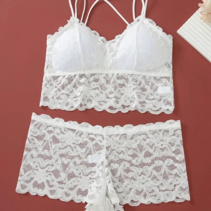 4pcs Sexy Comfortable Fashion Casual Lace Women's Underwear Set Gathered No Steel Ring Beautiful Back Bra Set Panty