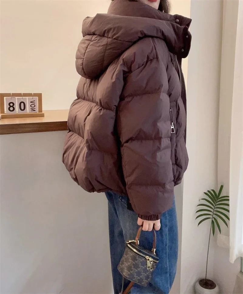 Women Korean Cotton Parkas Hooded Winter Oversize Coat Thick Warm Loose Puffer Jacket Female Solid Fashion Zipper Outwear