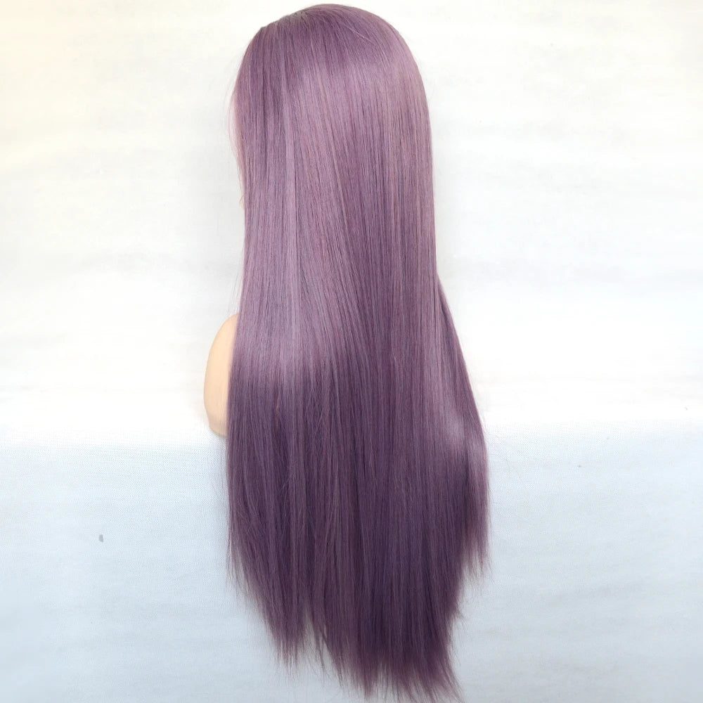 Voguequeen Platinum Blonde Synthetic Lace Front Wigs Silky Straight Heat Resistant Fiber Daily Wear For Women