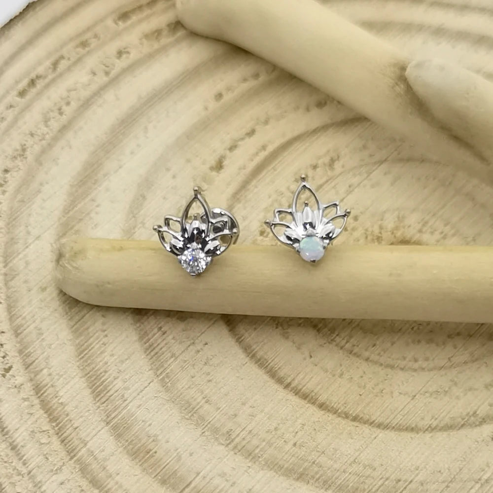 QM ASTM F136 Titanium Internally Threaded Half Lotus Top Labret Tragus Flat Helix Earring Piercing Jewelry