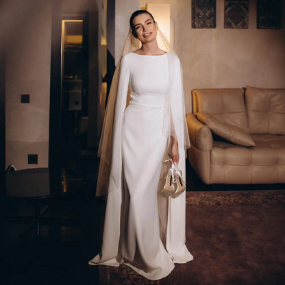 Muslim Wedding Dresses Brides Hijab  Cape Sleeve Straight Modest Bride Dress vestidos de novia 2025 Wedding Gowns Customized