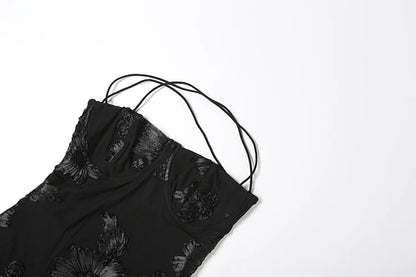 Nibber Elegant Flower Embroidery Maxi Dress Women Low-Neck Cross Bandage Backless Summer Street Trend Skinny Holiday Vestidos