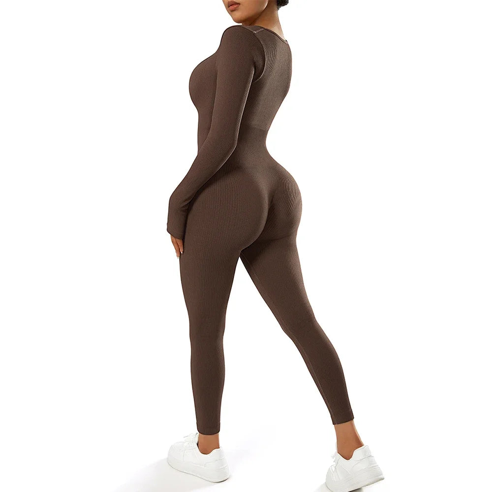 Long Sleeve Jumpsuit Women Bodycon One-piece Outfit Jumpsuit Square Neck Casual Streetwear Rompers Overalls playsuits Bodysuit