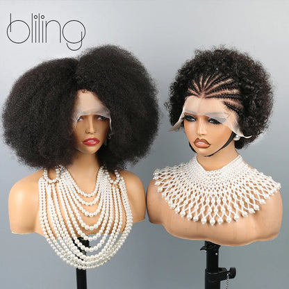 Afro Kinkycurly Wig Human Hair, 13x4 Lace Front Glueless Bob Wigs, 180 Density Pre Plucked Transparent Lace Frontal Wig