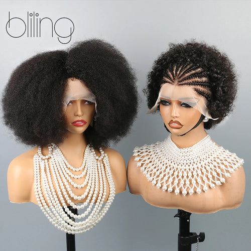 Afro Kinkycurly Wig Human Hair, 13x4 Lace Front Glueless Bob Wigs, 180 Density Pre Plucked Transparent Lace Frontal Wig