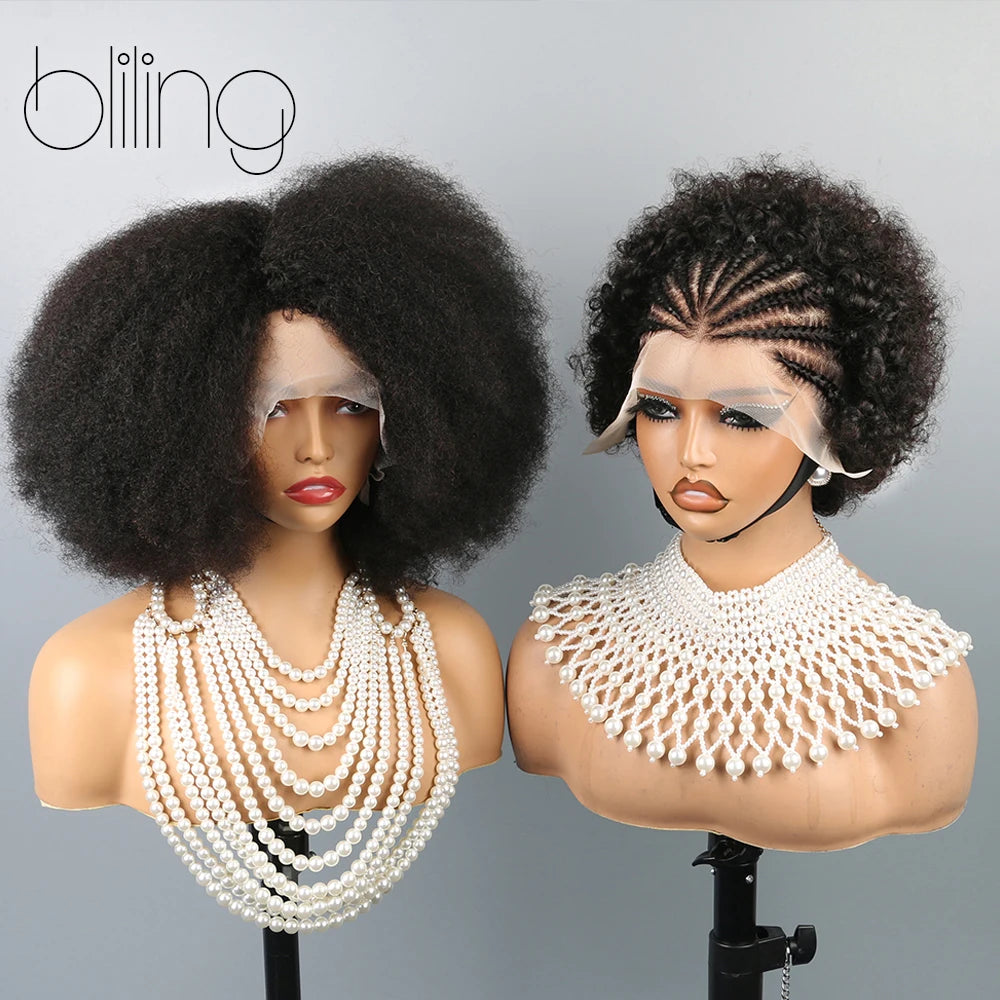 Afro Kinkycurly Wig Human Hair, 13x4 Lace Front Glueless Bob Wigs, 180 Density Pre Plucked Transparent Lace Frontal Wig
