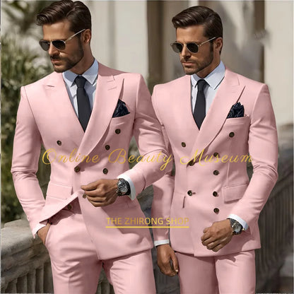 Formal Elegant Stylish Ivory Double Breasted 2 Piece Wedding Suits for Men, Classic Tuxedo Bespoke For Groom Prom Party Dress