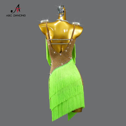 2025 New Latin Dance Dress Adult Womens Sexy Short Skirt Tassel Clothes Ballroom Practice Wear Line Suit Prom Costume Customized