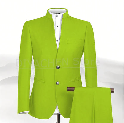 2025 New Style Men Chinese Tunic Collar Bridegroom Suit Formal Wear Dress Slim Fit Mens Suits Groom Wedding Blazer Costume Homme