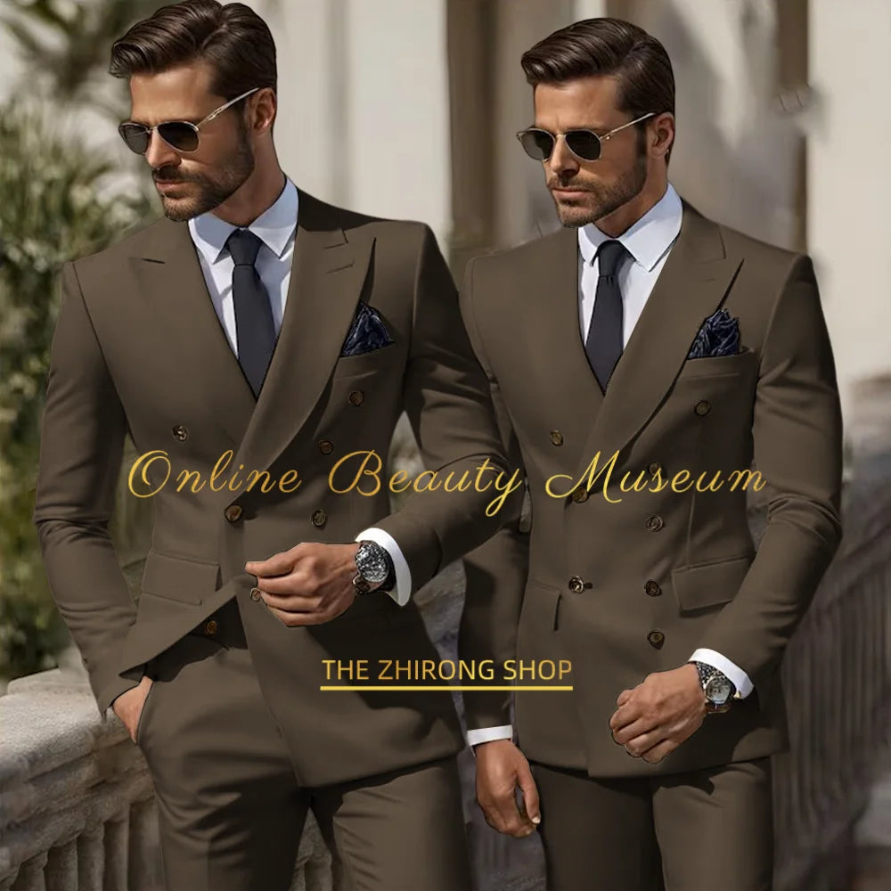 Formal Elegant Stylish Ivory Double Breasted 2 Piece Wedding Suits for Men, Classic Tuxedo Bespoke For Groom Prom Party Dress