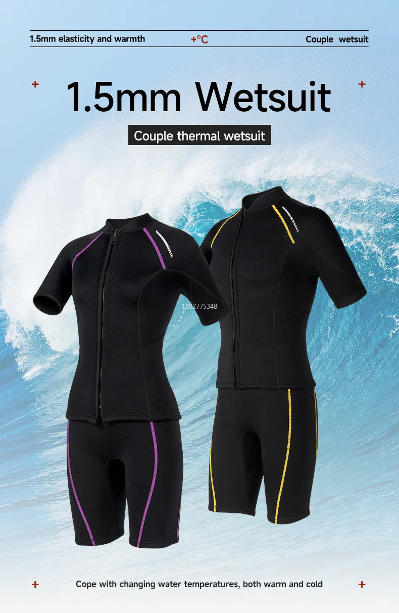 Wetsuit for Men Women Jacket Pants1.5mm Neopreno Diving Suit Short Sleeve Swimwear Snorkeling Surfing Swimsuits Kitesurf