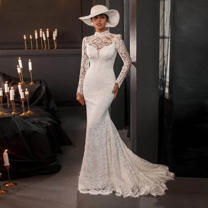 High Collar Women Wedding Dresses Gorgeous Sexy Sleeveless Mermaid Bridal Gowns Mopping Length Banquet Robe De Mariée Customized