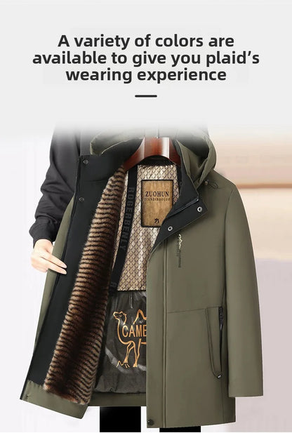 Top Grade Five Protective Tech Luxury Winter New Brand Camel Fleece Men's Parka Jacket Windbreaker Coats Heavy Plush Lining