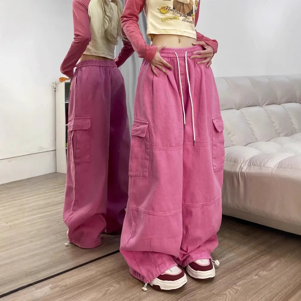 Deep Blue Pure Cotton Work Trousers Loose Wide Leg Floor-Length Women's Style Spring Summer Casual Pants Trendy Fashion